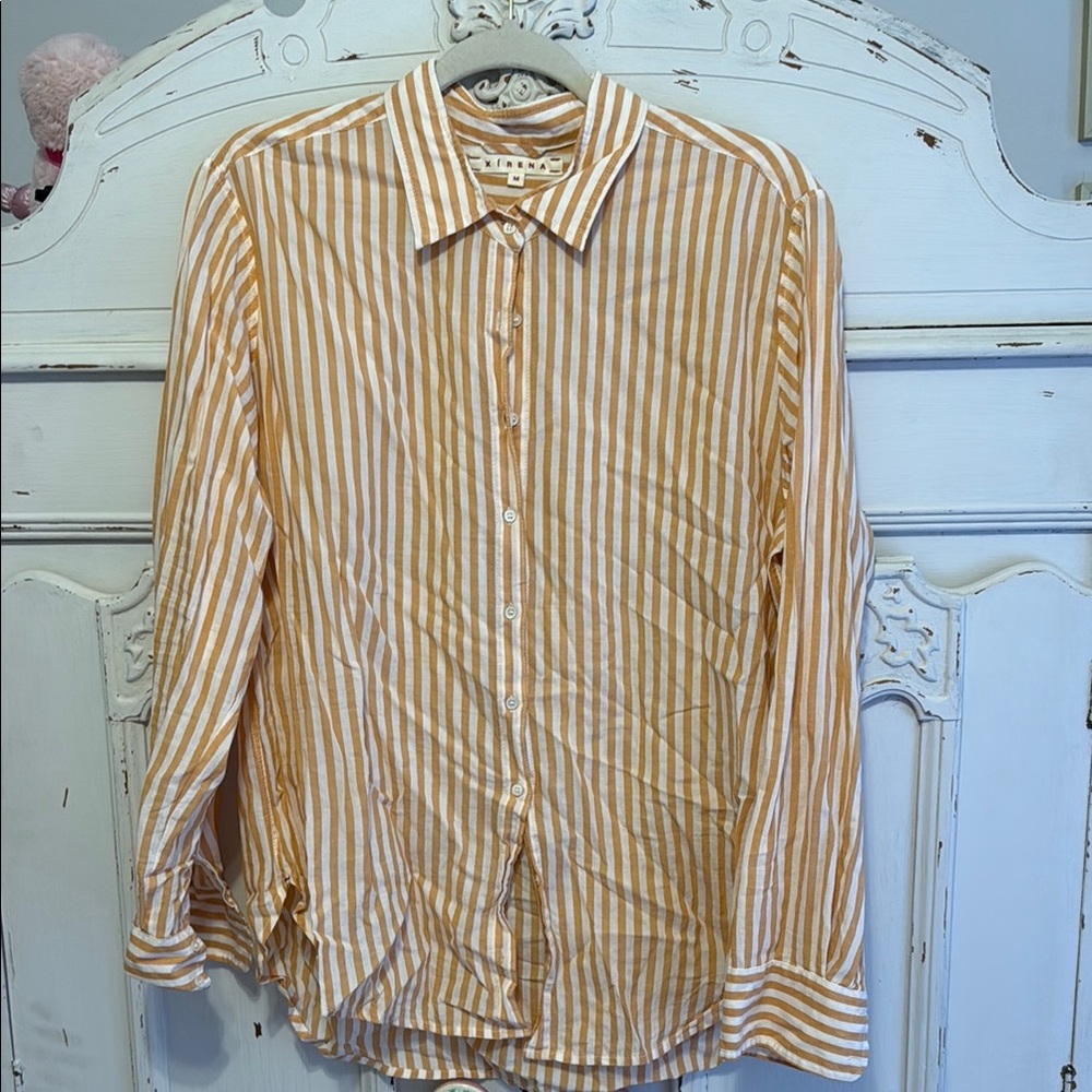 XiRENA Yellow (Mustard) and White Button Down Shirt Medium Button Down